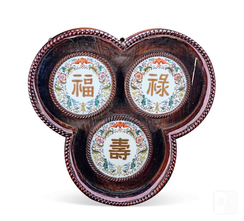 清中期 洋彩福禄寿喜报三元挂屏 - 图1